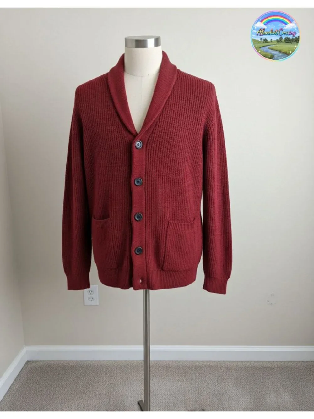 Mens Shawl Collar Cardigan Sweater Button Up Cable Knit with Pockets